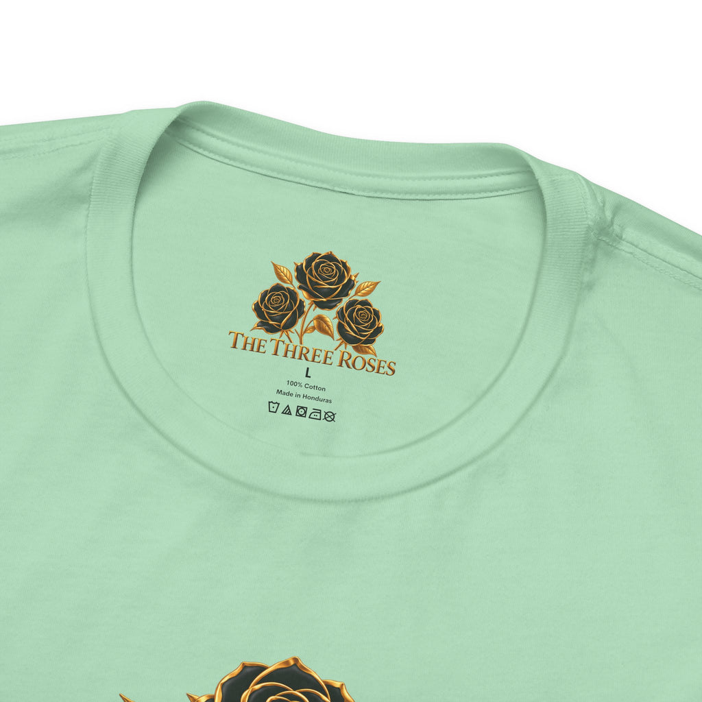 The Three Roses: Unisex Gold Black Rose T-Shirt Graphic Logo