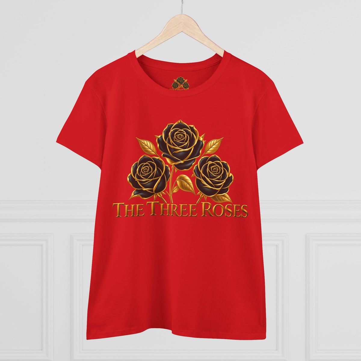 The Three Roses Tee: Womens Black & Gold Rose Graphic T-Shirt