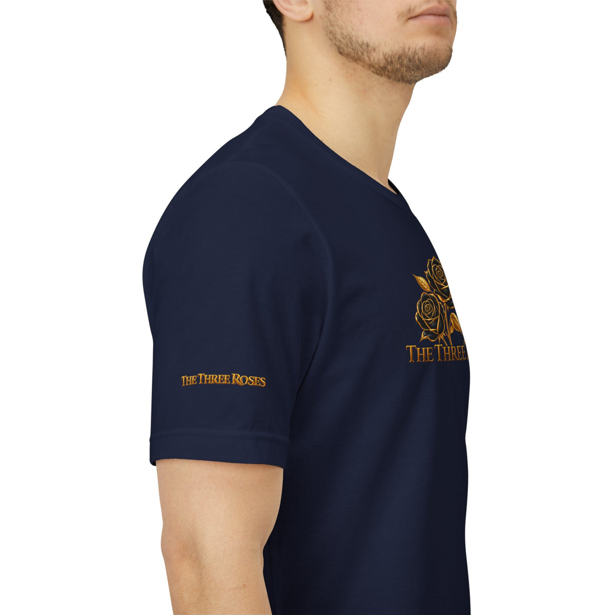 The Three Roses: Unisex Gold Black Rose T-Shirt Graphic Logo
