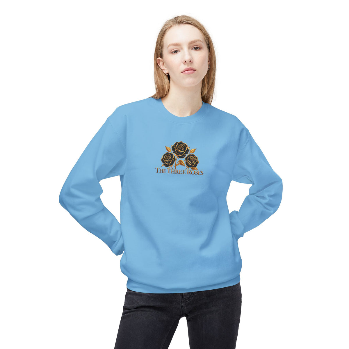 The Three Roses: Unisex Crewneck Gold Rose Sweatshirt Graphic Logo