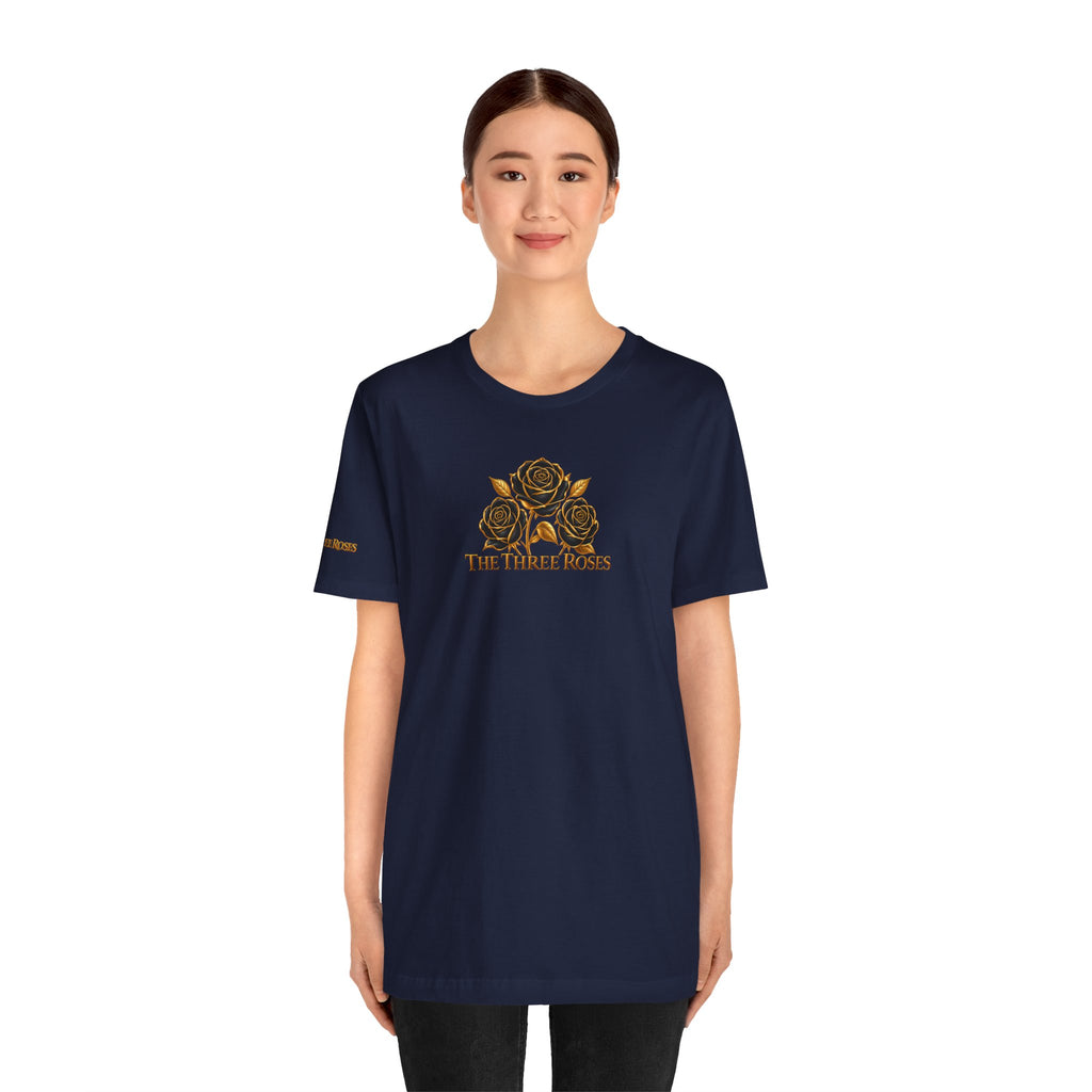 The Three Roses: Unisex Gold Black Rose T-Shirt Graphic Logo