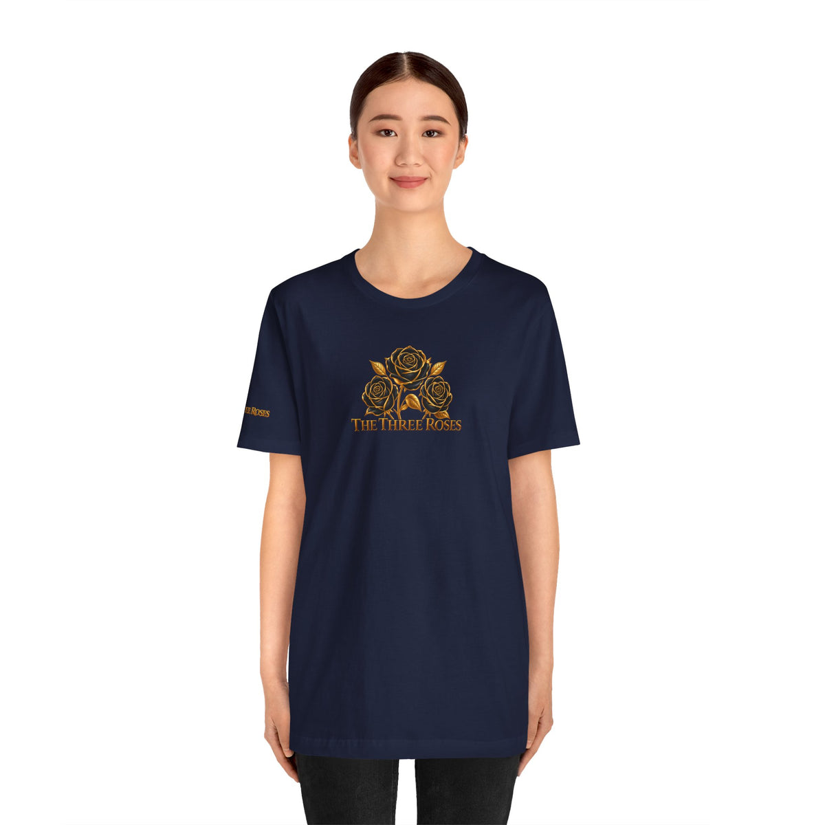 The Three Roses: Unisex Gold Black Rose T-Shirt Graphic Logo