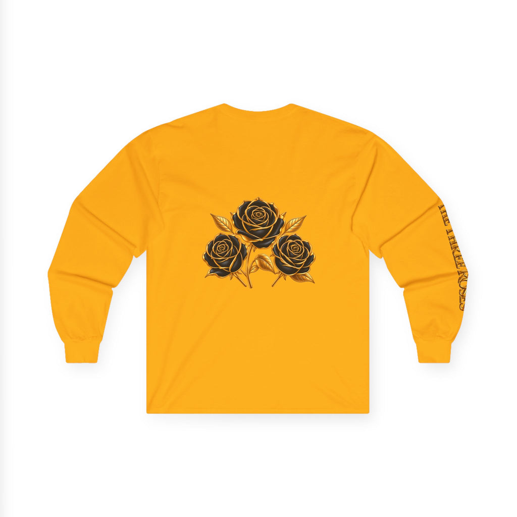 Long Sleeve Tee — Golden Black Rose Chest & Back Design