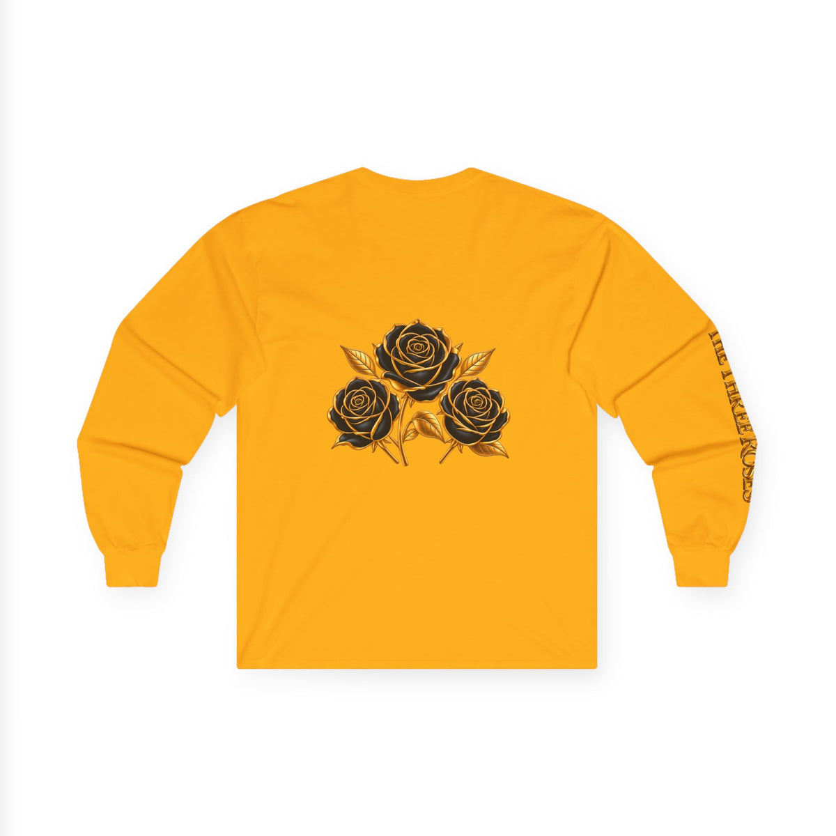 Long Sleeve Tee — Golden Black Rose Chest & Back Design