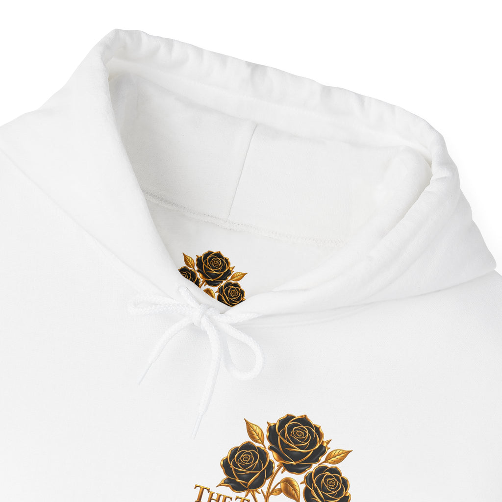 The Three Roses Hoodie: Unisex Gold Rose Graphic Hooded Sweatshirt
