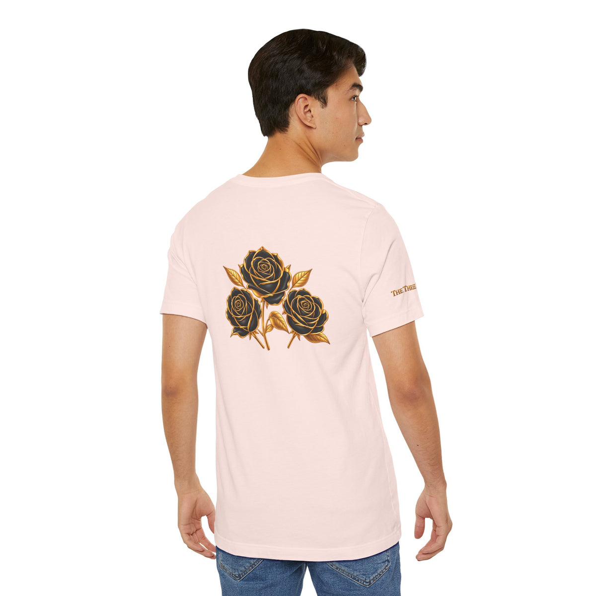 The Three Roses: Unisex Gold Black Rose T-Shirt Graphic Logo