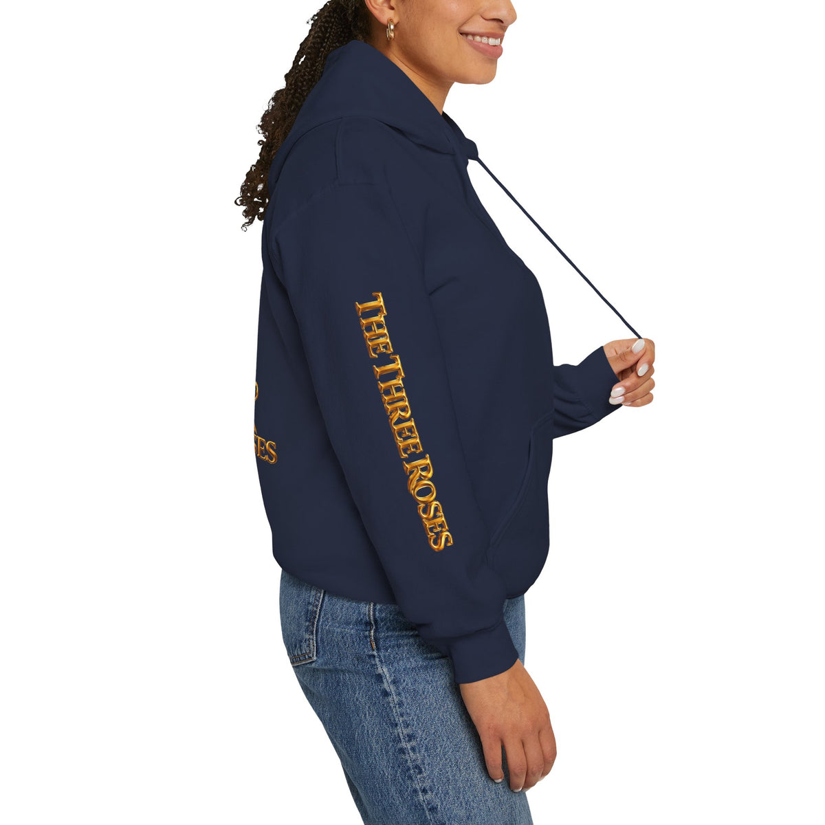 The Three Roses Hoodie: Unisex Gold Rose Graphic Hooded Sweatshirt