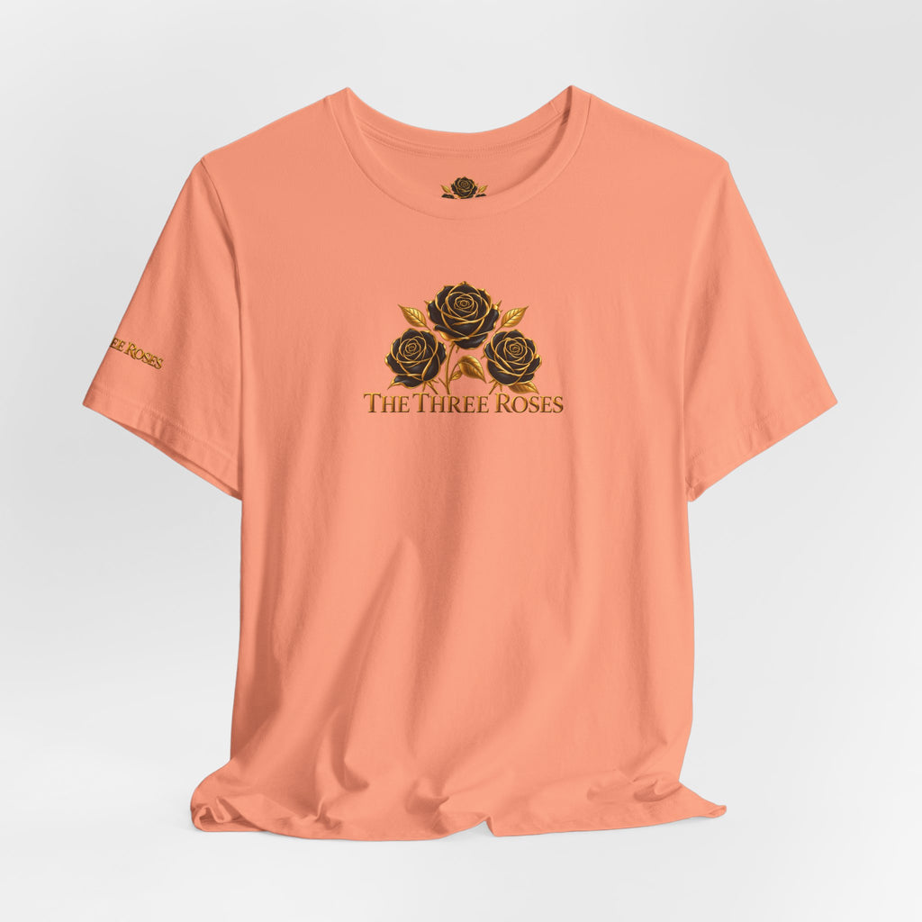 The Three Roses: Unisex Gold Black Rose T-Shirt Graphic Logo