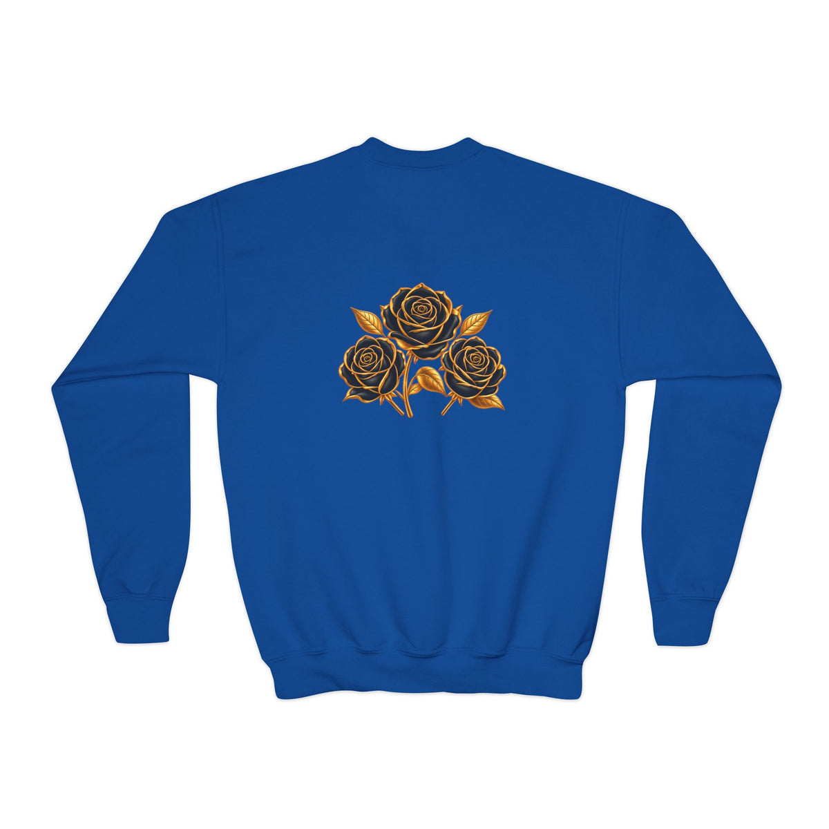 The Three Roses: Youth Crewneck Sweatshirt — Gold & Black Rose Graphic Logo