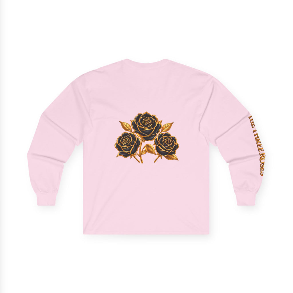 Long Sleeve Tee — Golden Black Rose Chest & Back Design