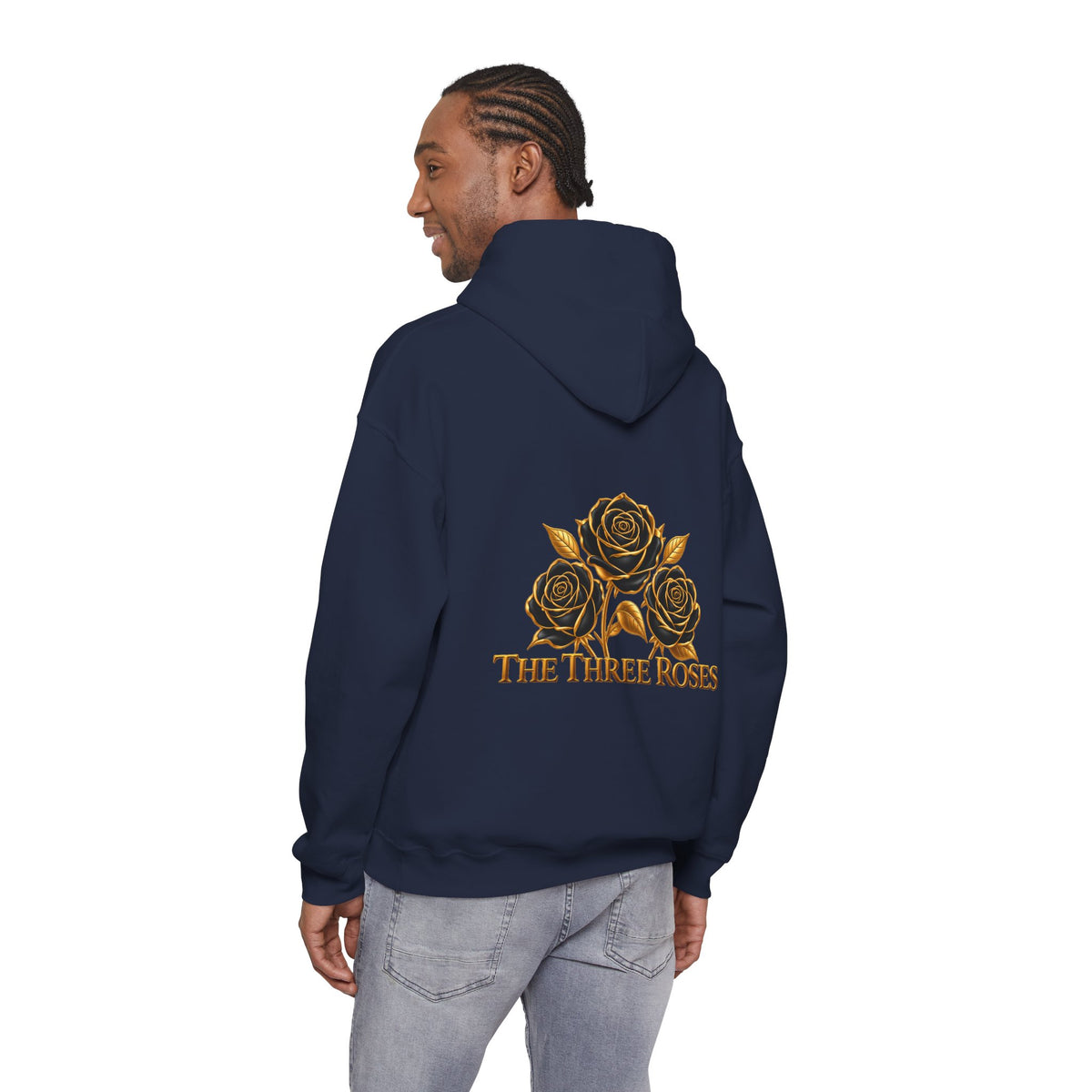 The Three Roses Hoodie: Unisex Gold Rose Graphic Hooded Sweatshirt