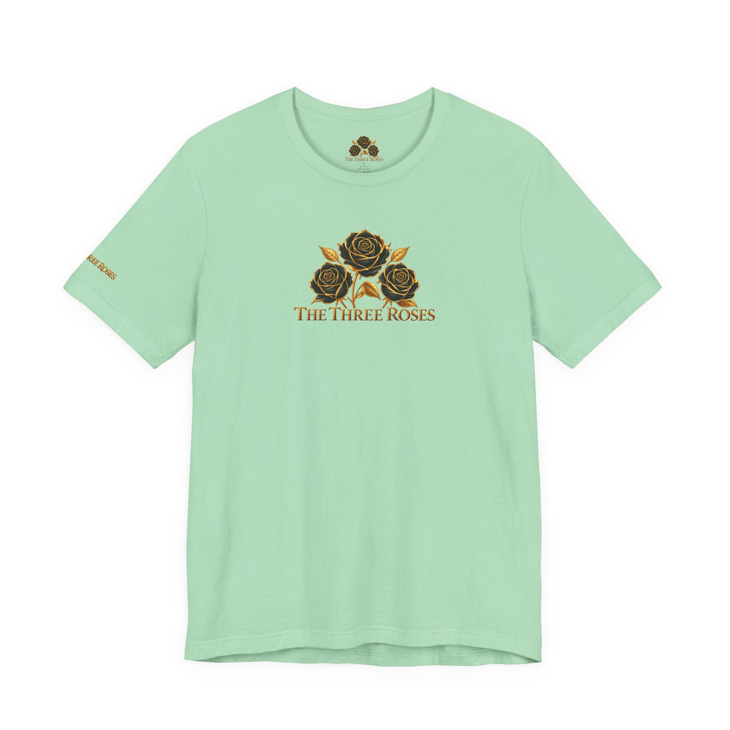 The Three Roses: Unisex Gold Black Rose T-Shirt Graphic Logo