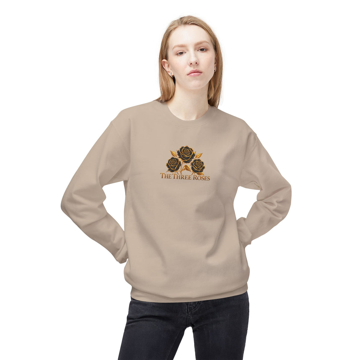 The Three Roses: Unisex Crewneck Gold Rose Sweatshirt Graphic Logo