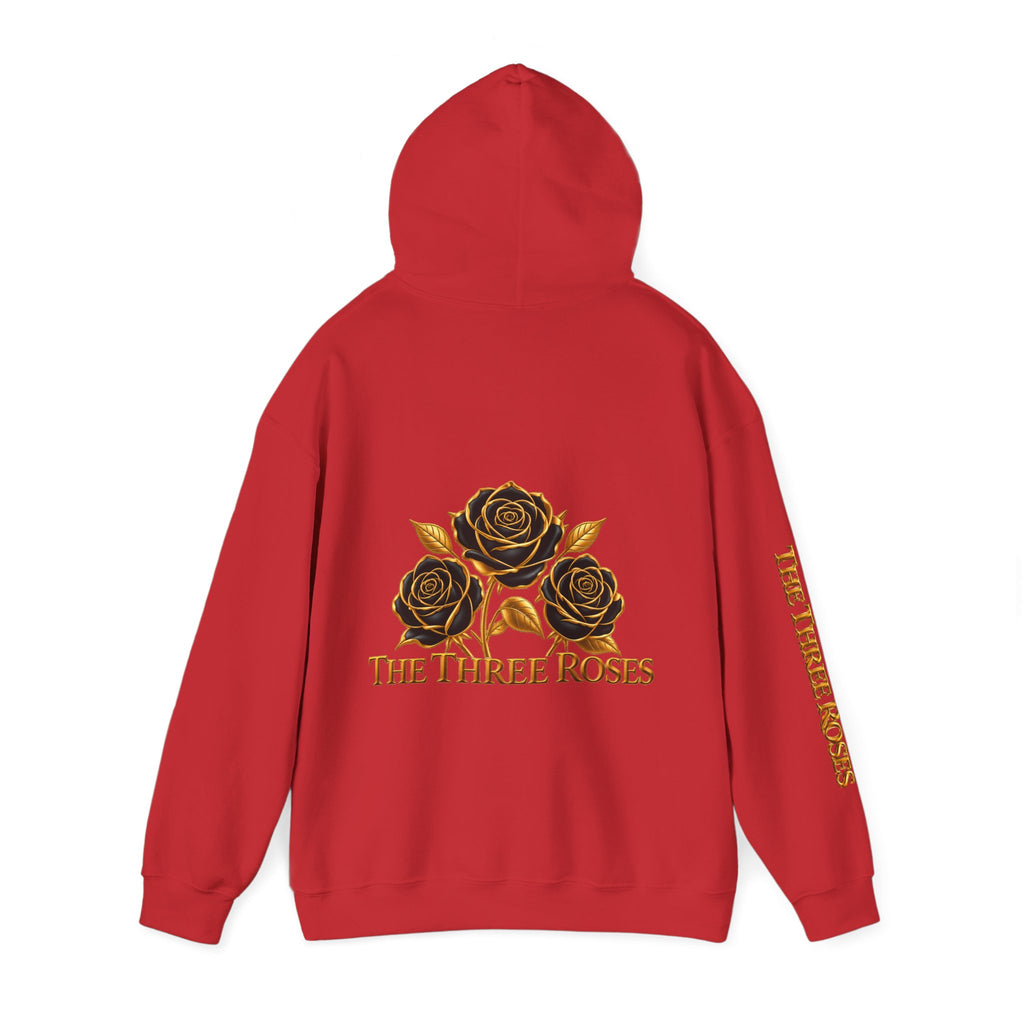 The Three Roses Hoodie: Unisex Gold Rose Graphic Hooded Sweatshirt