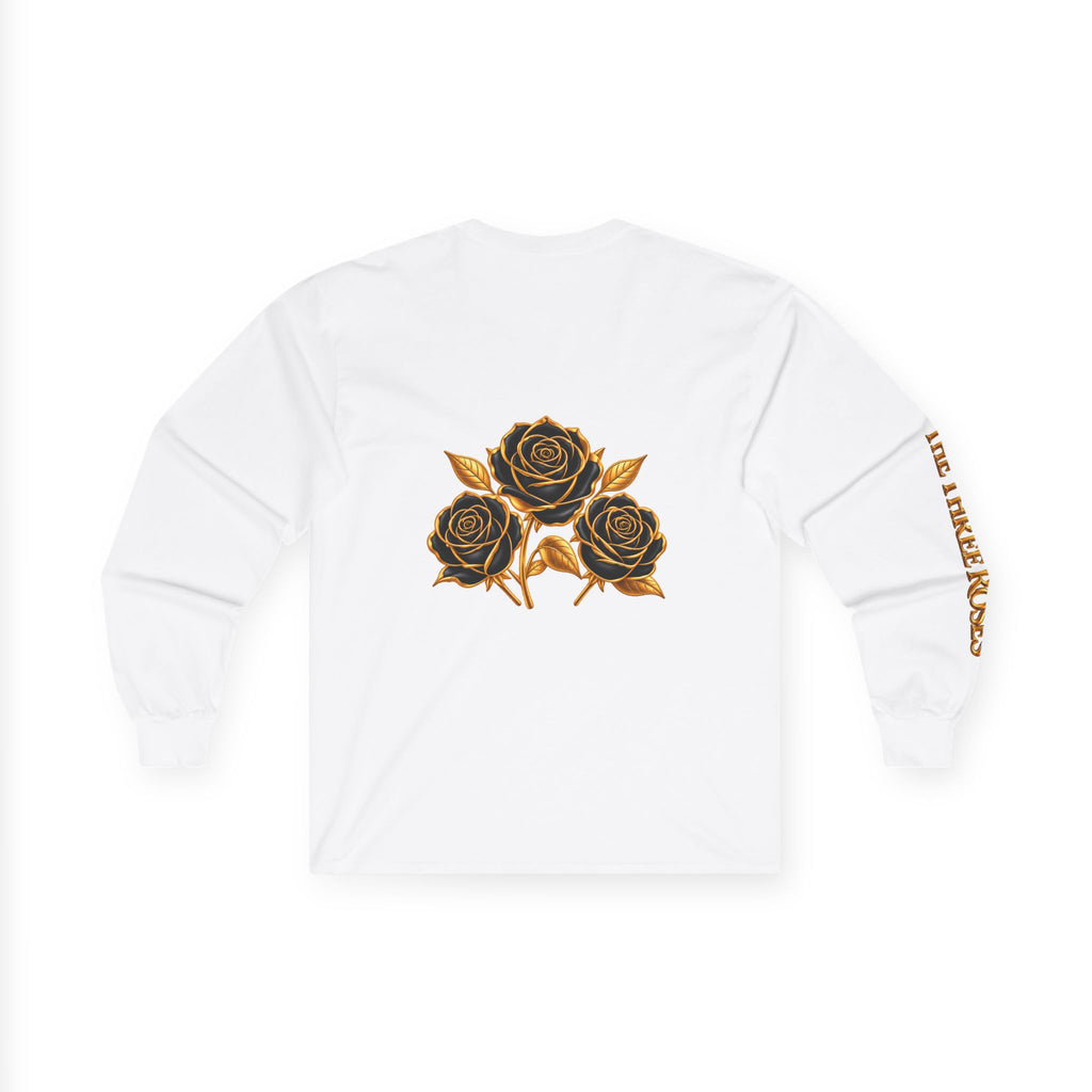 Long Sleeve Tee — Golden Black Rose Chest & Back Design