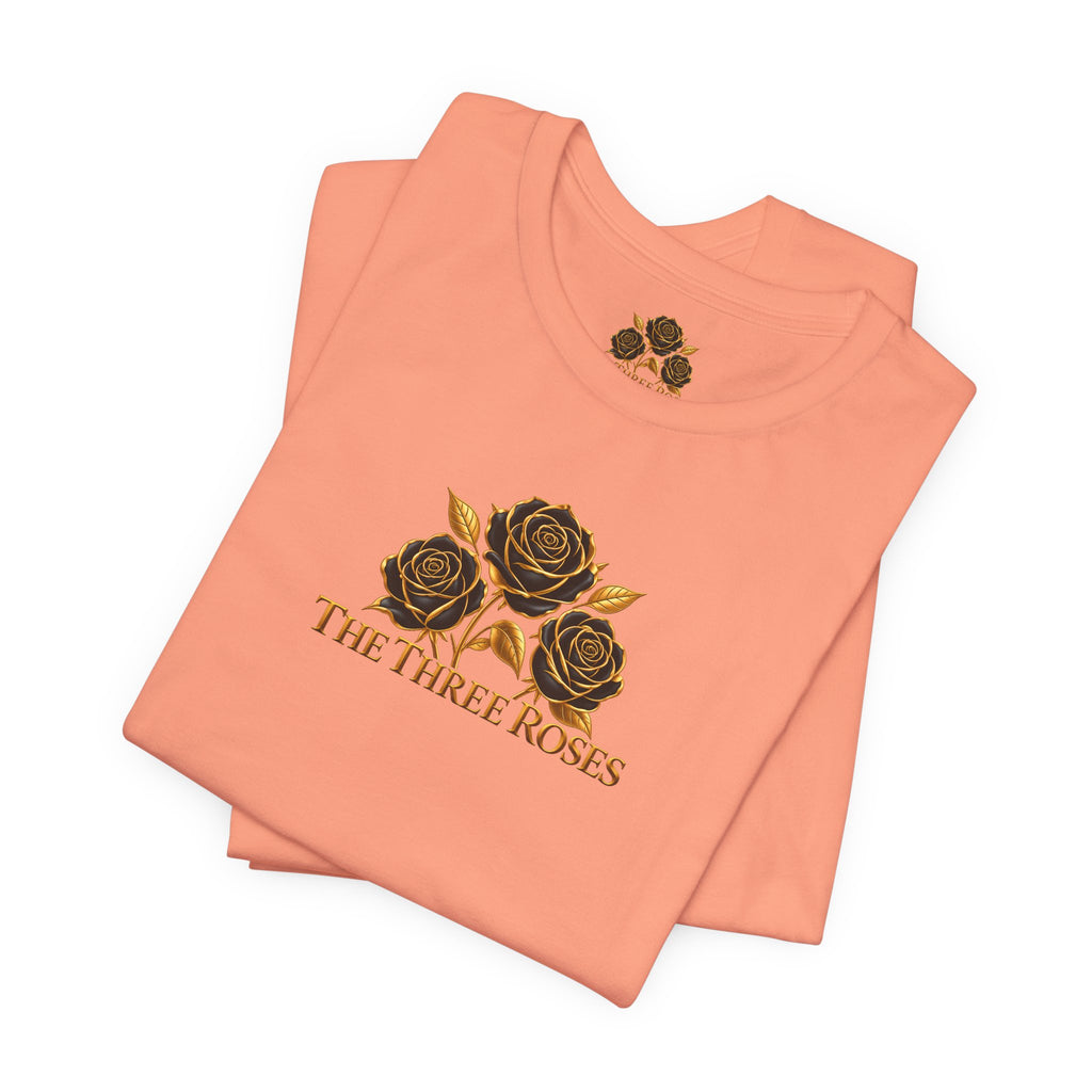 The Three Roses: Unisex Gold Black Rose T-Shirt Graphic Logo