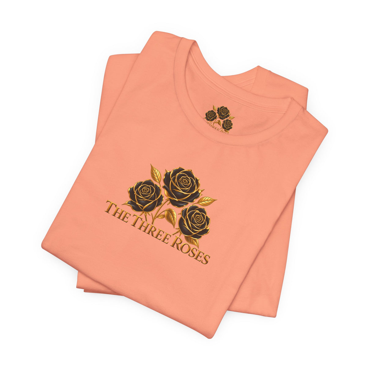 The Three Roses: Unisex Gold Black Rose T-Shirt Graphic Logo
