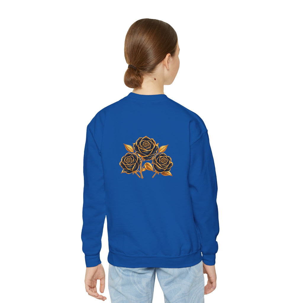 The Three Roses: Youth Crewneck Sweatshirt — Gold & Black Rose Graphic Logo