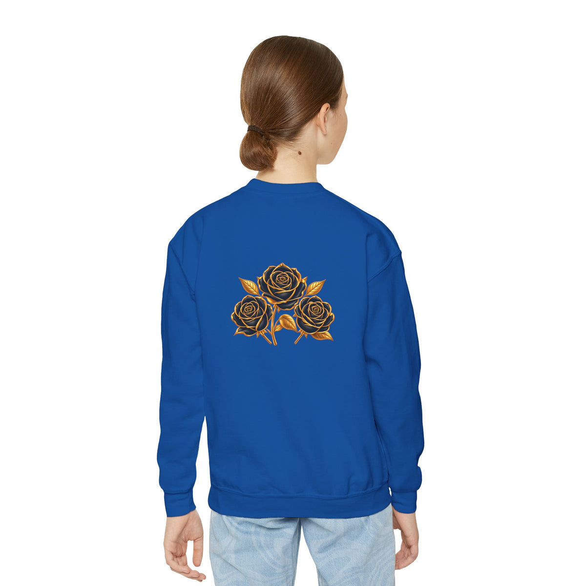 The Three Roses: Youth Crewneck Sweatshirt — Gold & Black Rose Graphic Logo