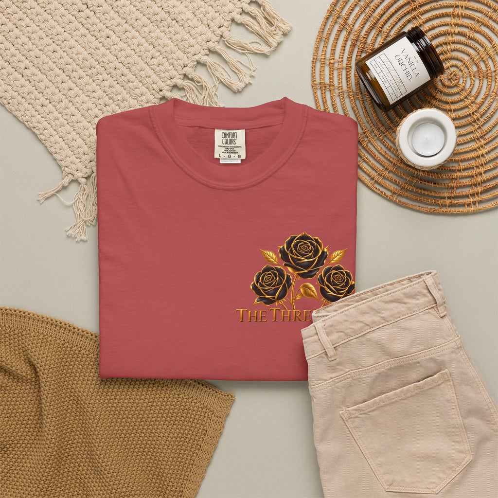 The Three Roses Graphic: Unisex T-Shirt  Gold & Black Floral Tee