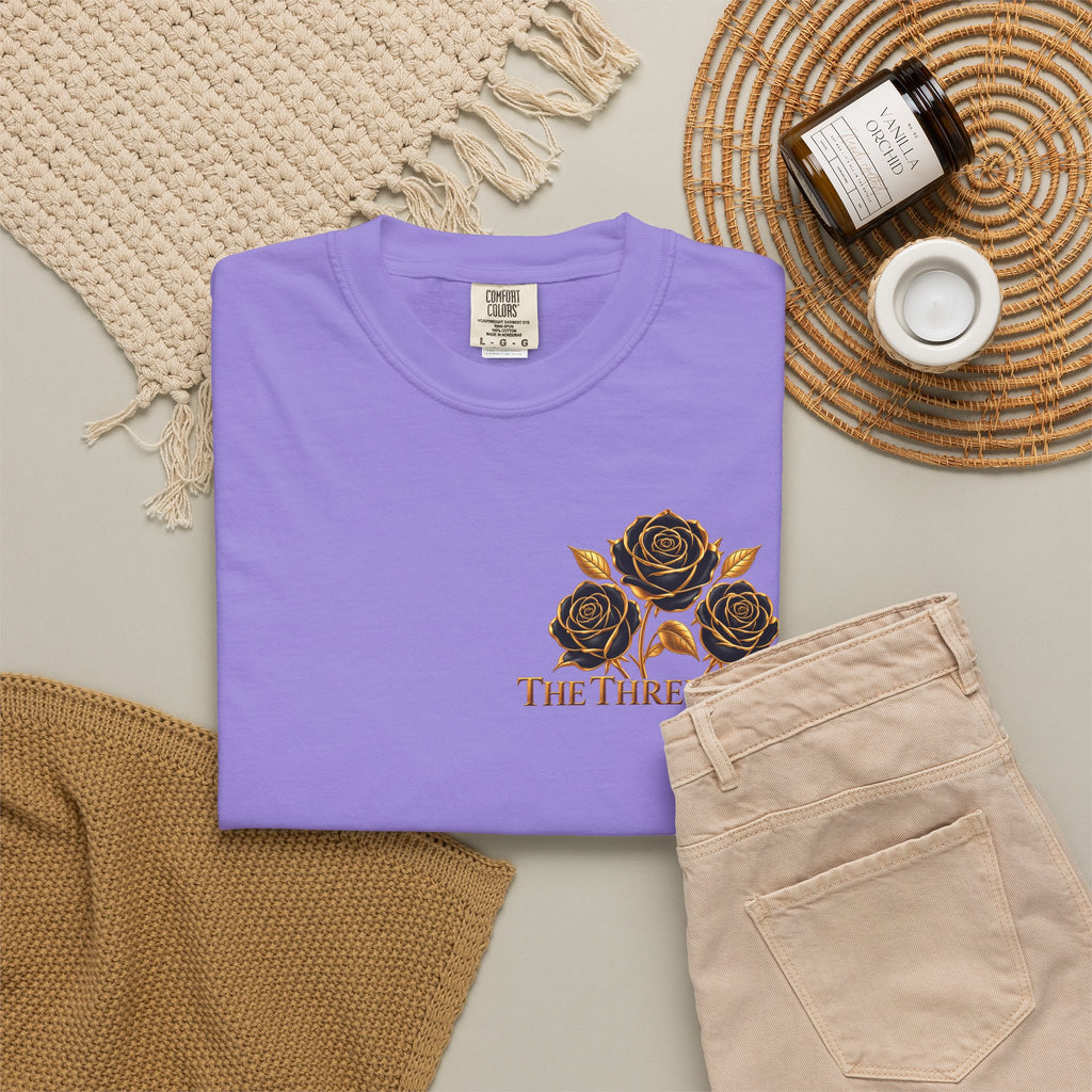 The Three Roses Graphic: Unisex T-Shirt  Gold & Black Floral Tee