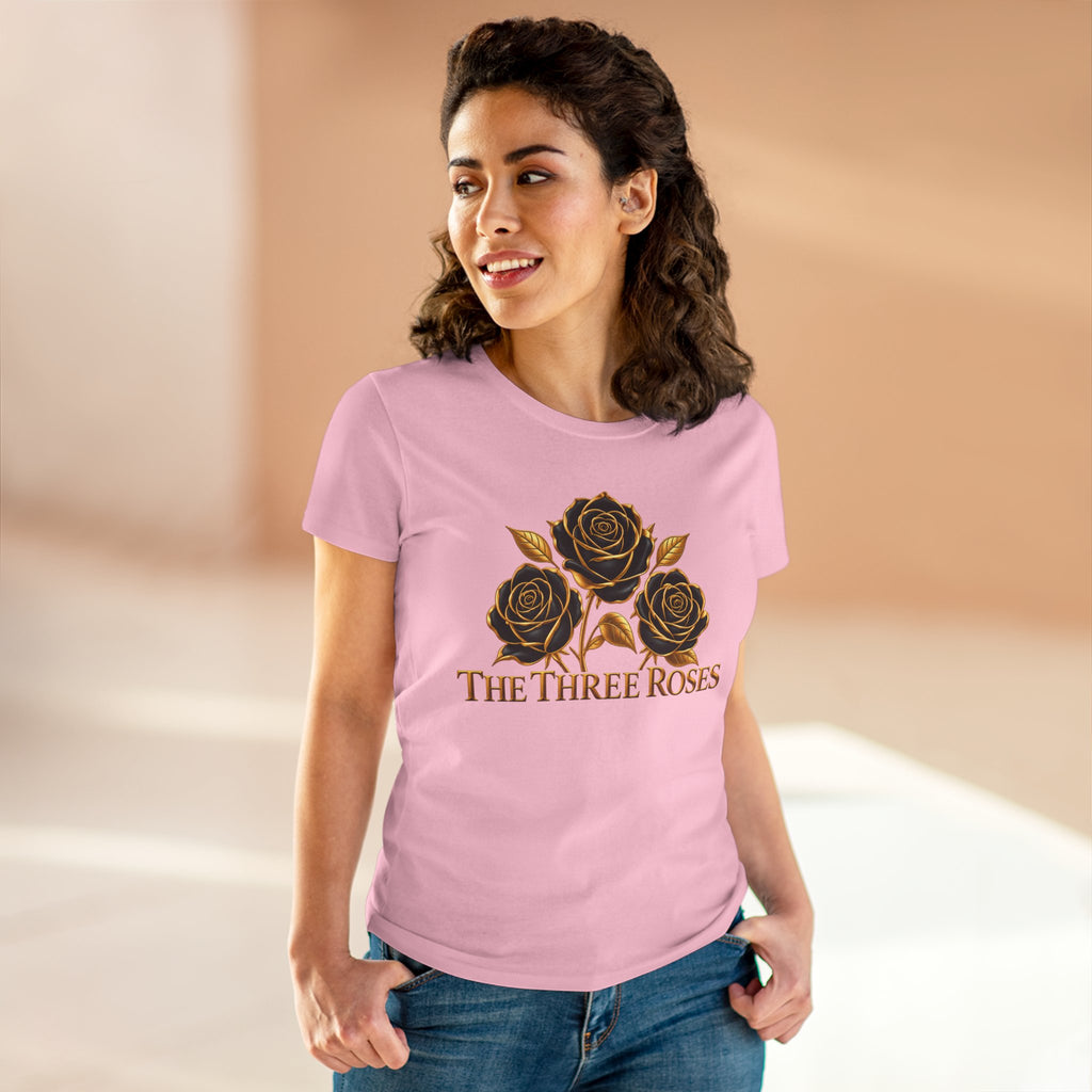 The Three Roses Tee: Womens Black & Gold Rose Graphic T-Shirt
