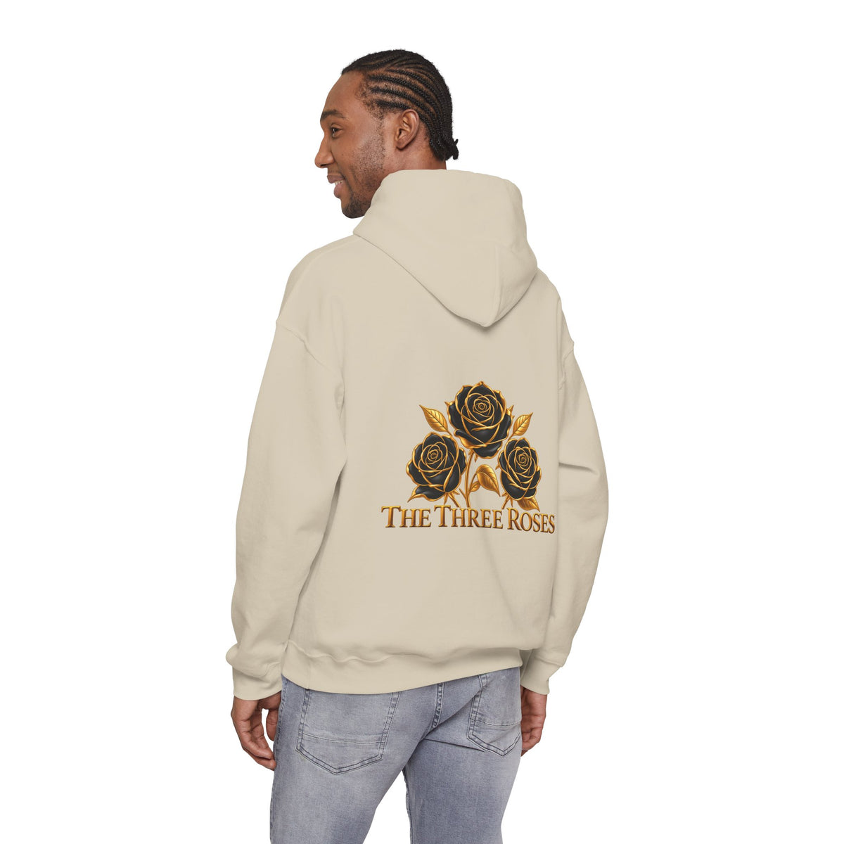 The Three Roses Hoodie: Unisex Gold Rose Graphic Hooded Sweatshirt