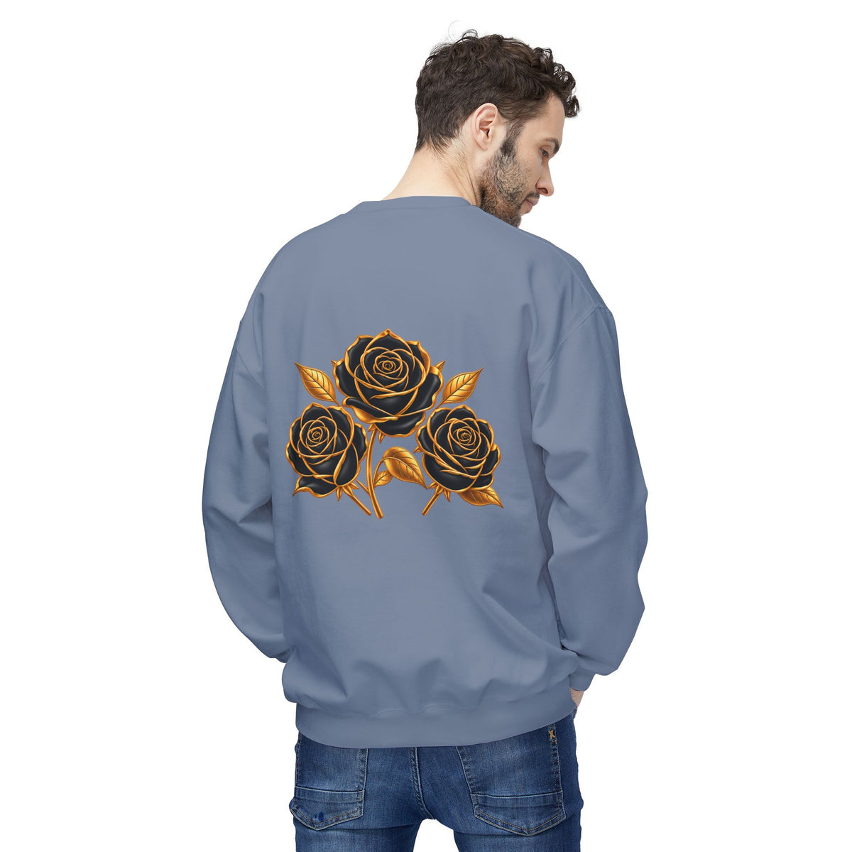 The Three Roses: Unisex Crewneck Gold Rose Sweatshirt Graphic Logo