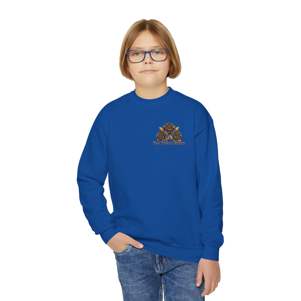 The Three Roses: Youth Crewneck Sweatshirt — Gold & Black Rose Graphic Logo