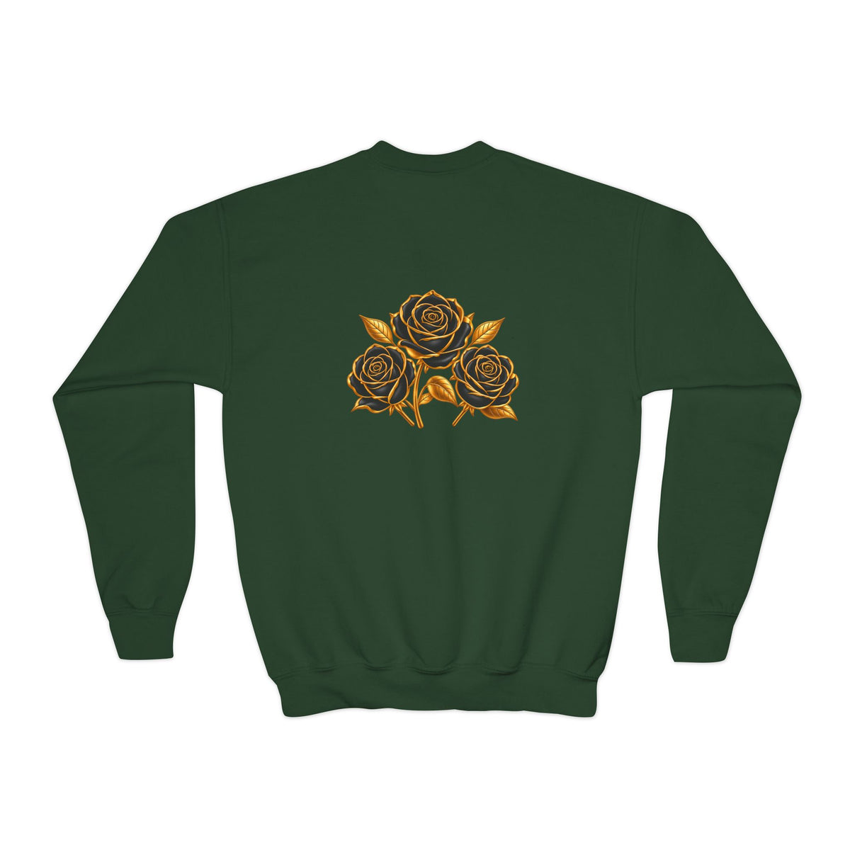 The Three Roses: Youth Crewneck Sweatshirt — Gold & Black Rose Graphic Logo
