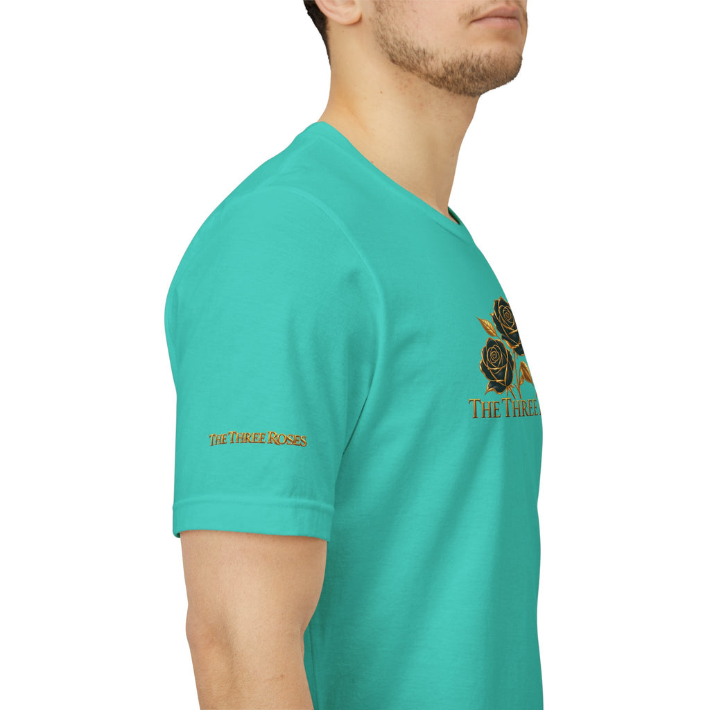 The Three Roses: Unisex Gold Black Rose T-Shirt Graphic Logo