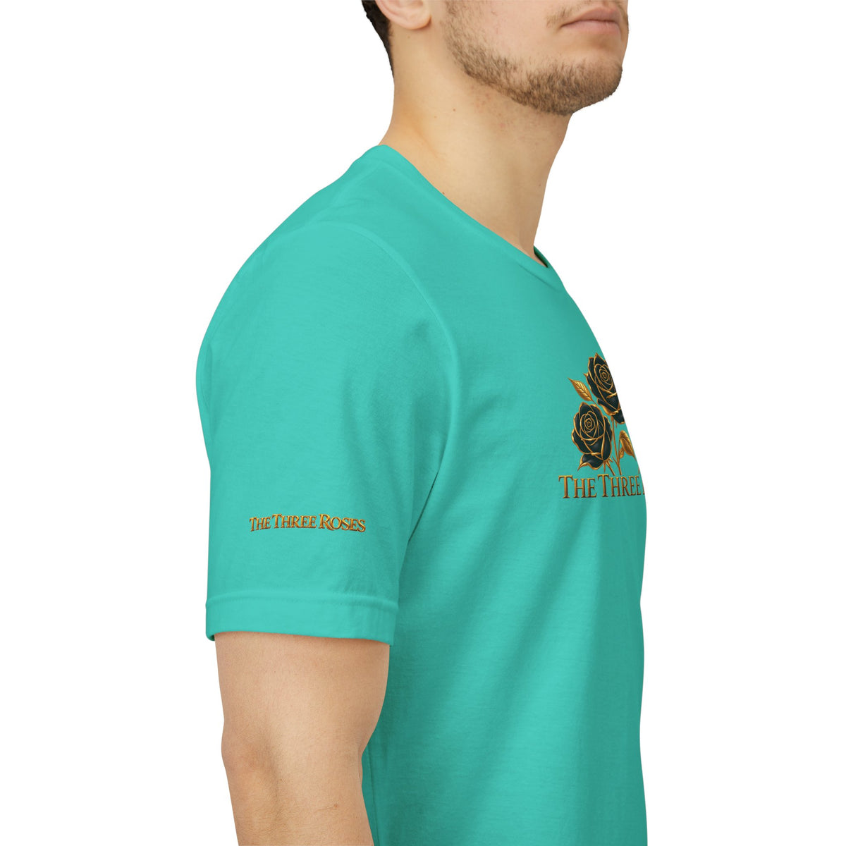 The Three Roses: Unisex Gold Black Rose T-Shirt Graphic Logo