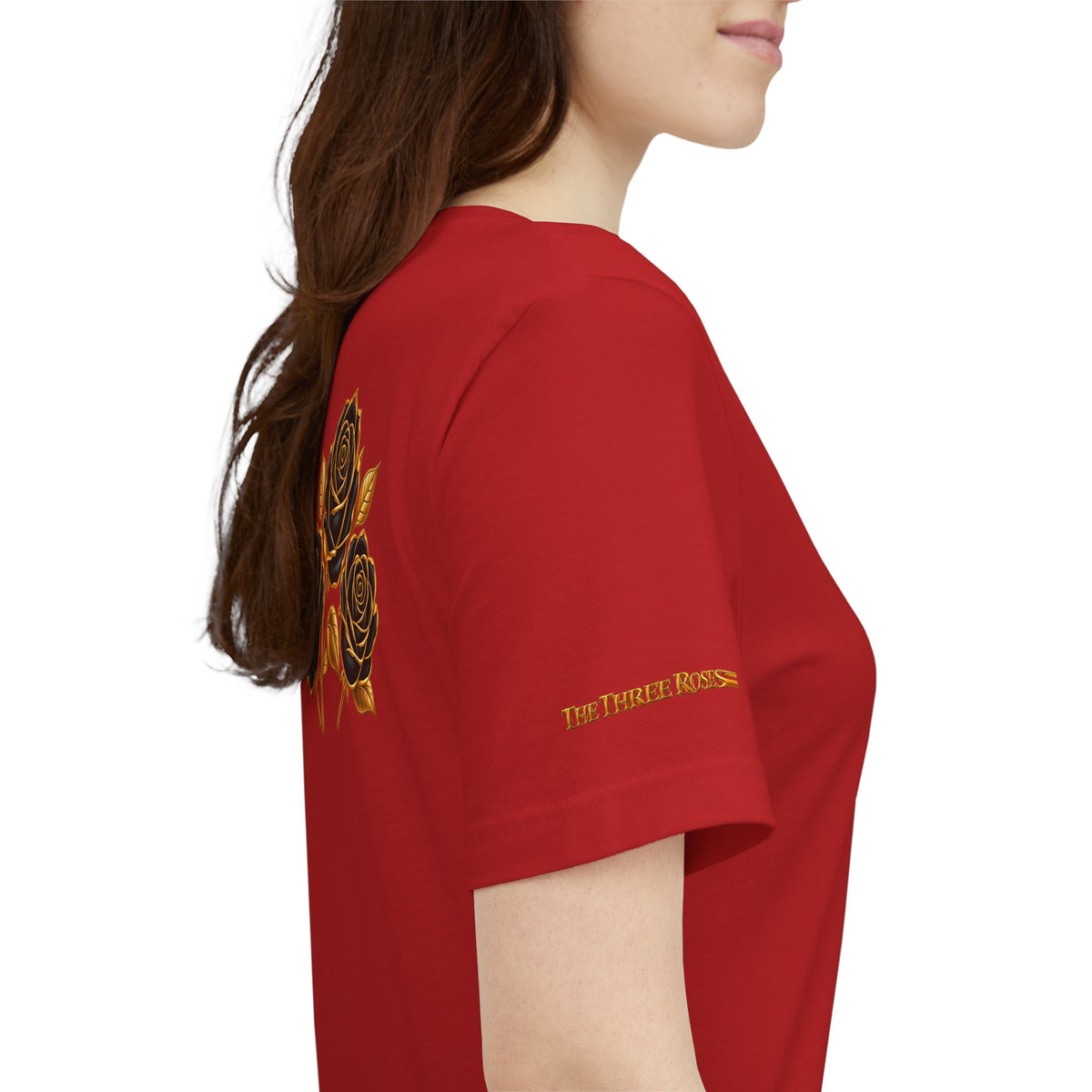 The Three Roses: Unisex Gold Black Rose T-Shirt Graphic Logo