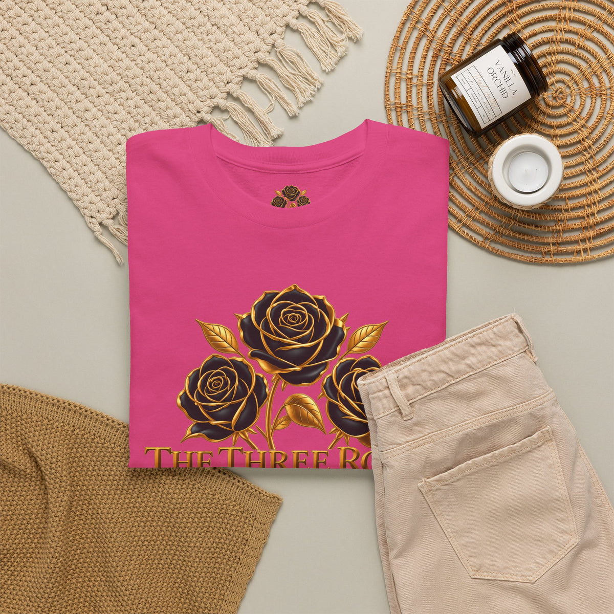 The Three Roses Tee — Mens Gold Floral Graphic T-Shirt