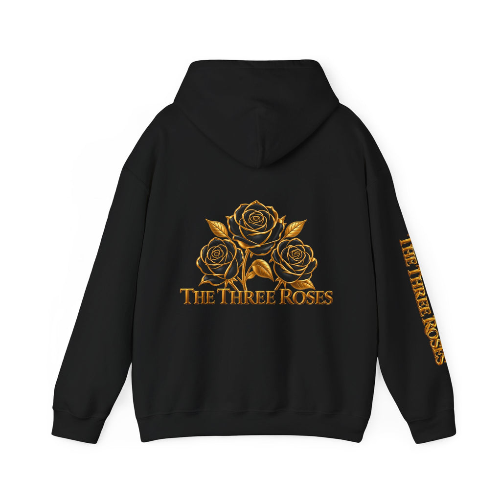 The Three Roses Hoodie: Unisex Gold Rose Graphic Hooded Sweatshirt