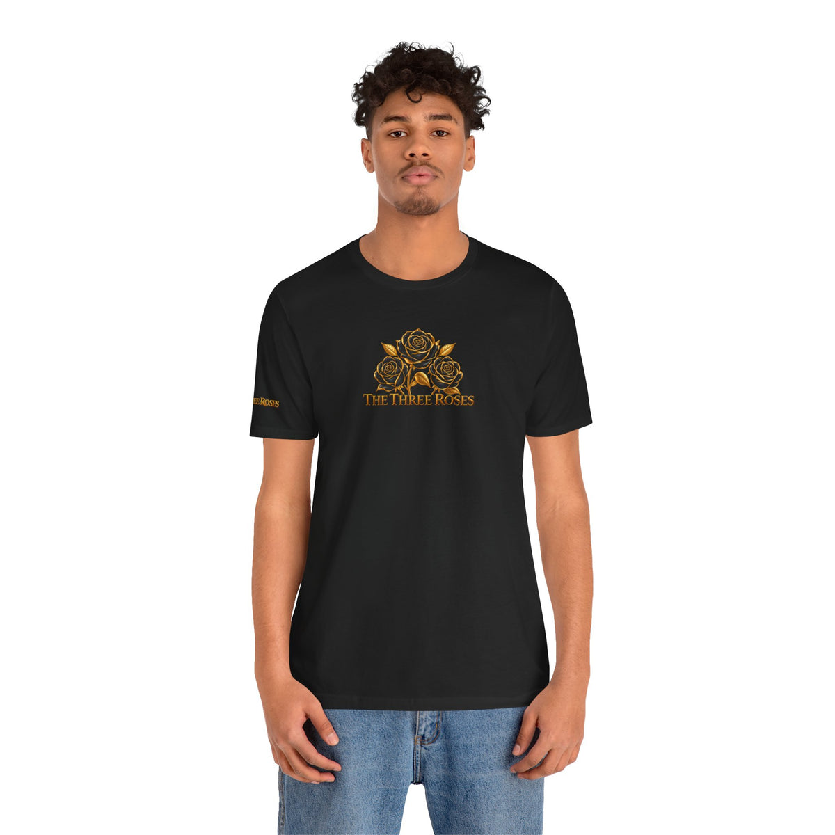 The Three Roses: Unisex Gold Black Rose T-Shirt Graphic Logo