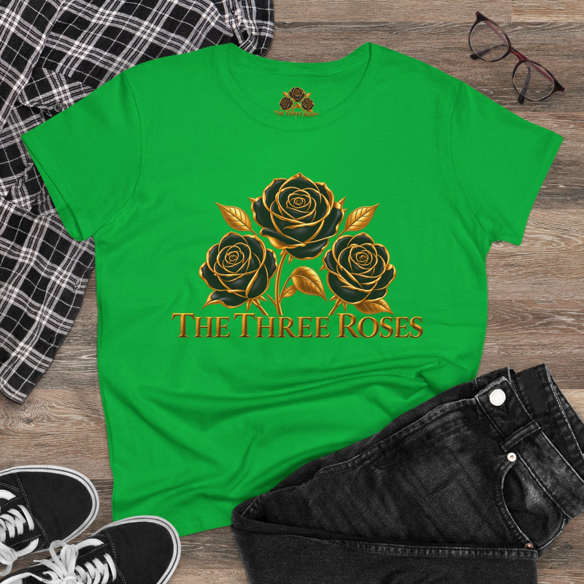 The Three Roses Tee: Womens Black & Gold Rose Graphic T-Shirt