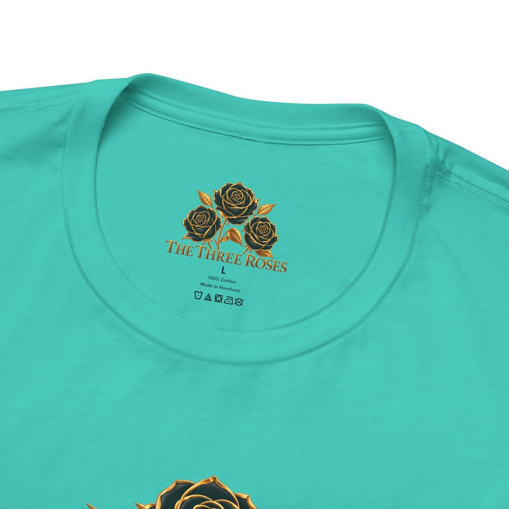 The Three Roses: Unisex Gold Black Rose T-Shirt Graphic Logo