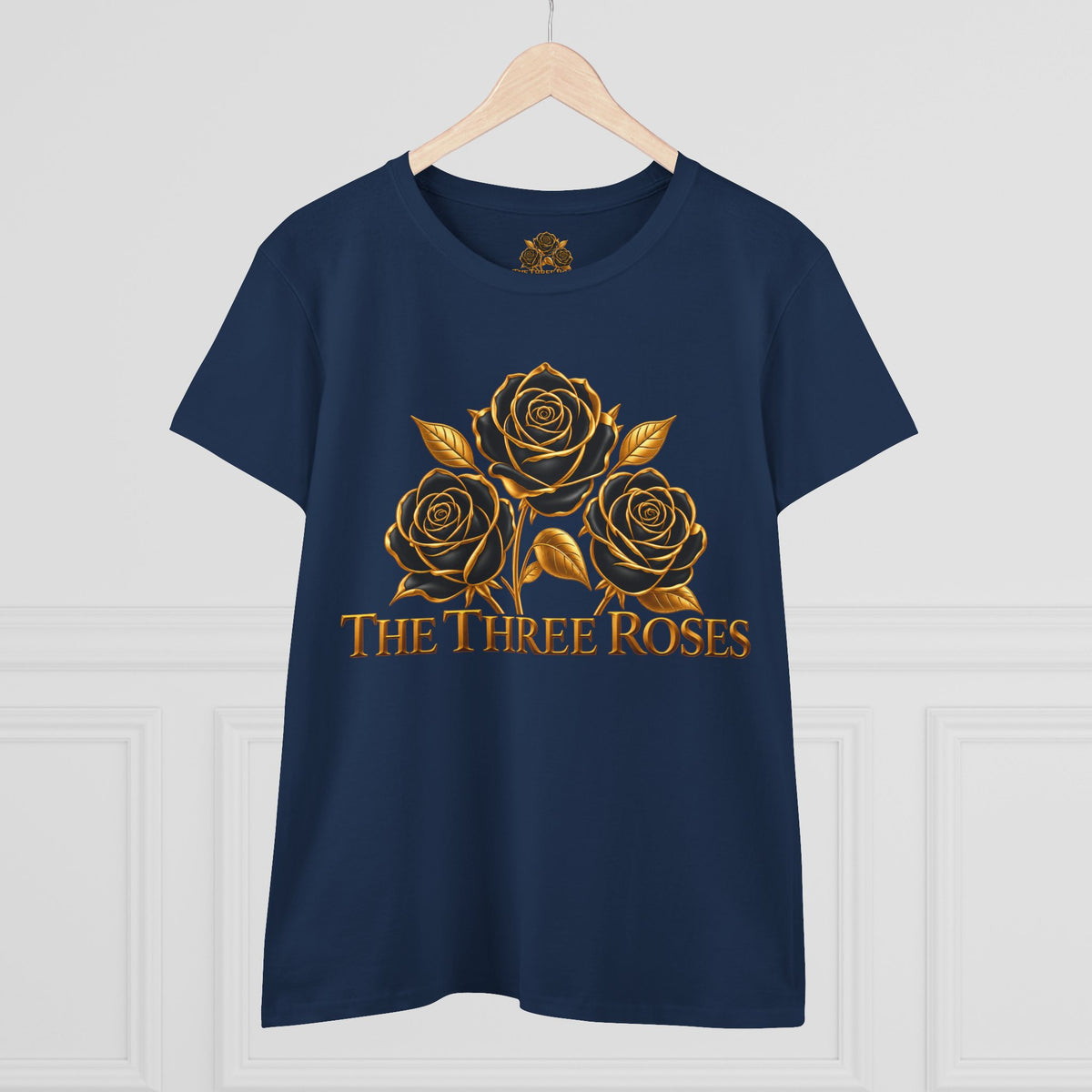 The Three Roses Tee: Womens Black & Gold Rose Graphic T-Shirt