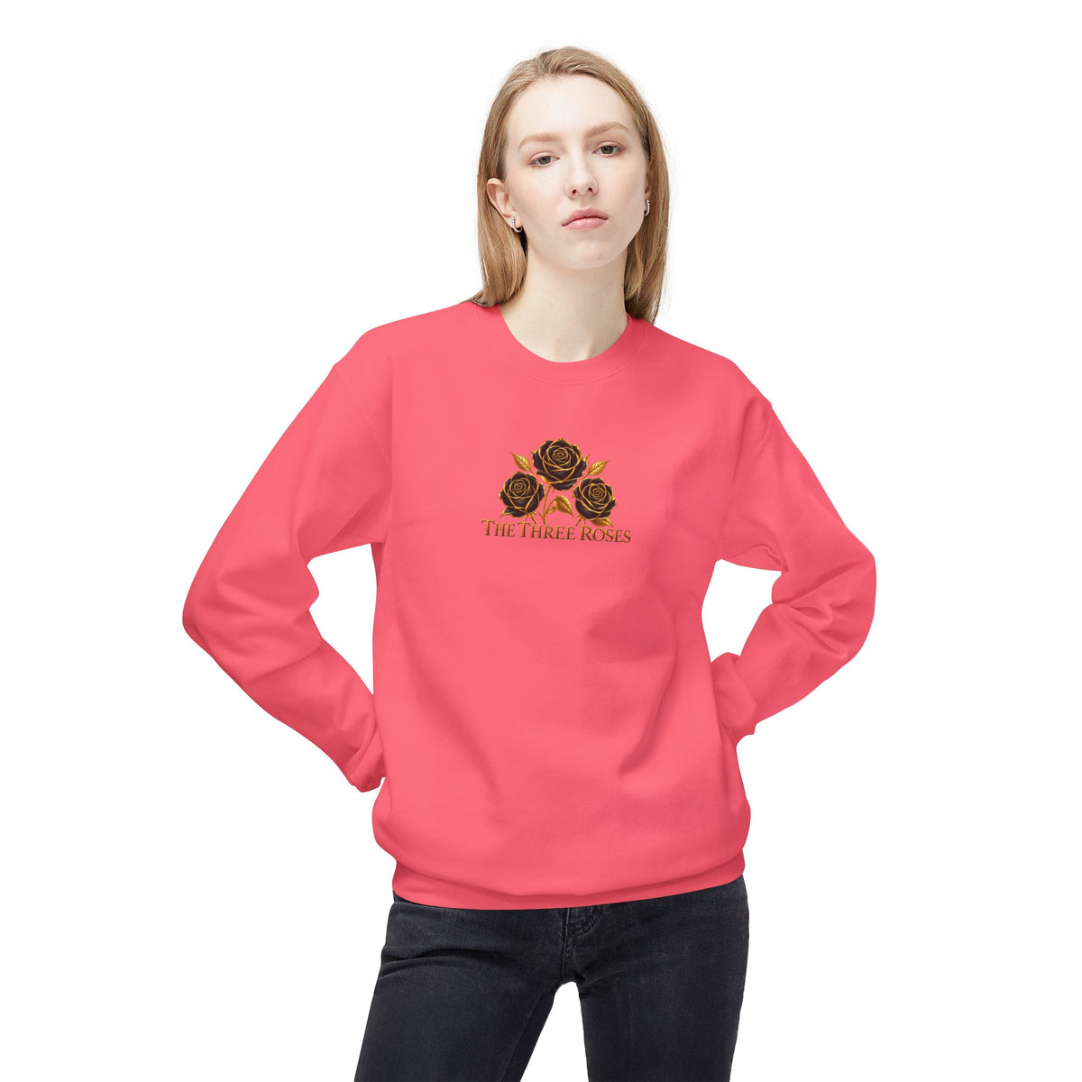 The Three Roses: Unisex Crewneck Gold Rose Sweatshirt Graphic Logo