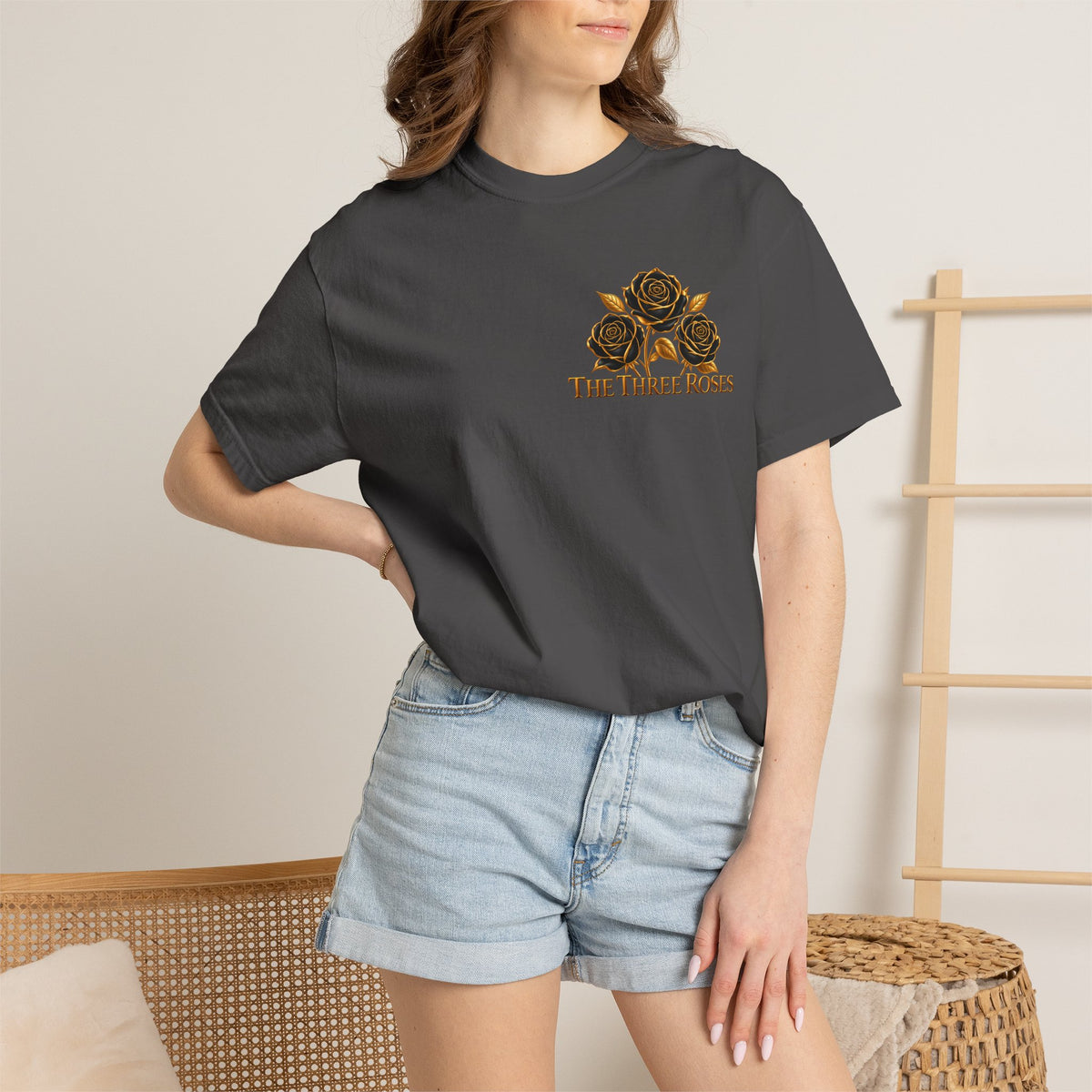 The Three Roses Graphic: Unisex T-Shirt  Gold & Black Floral Tee