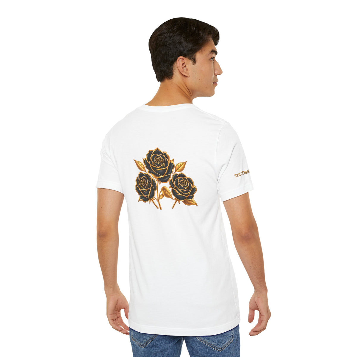 The Three Roses: Unisex Gold Black Rose T-Shirt Graphic Logo