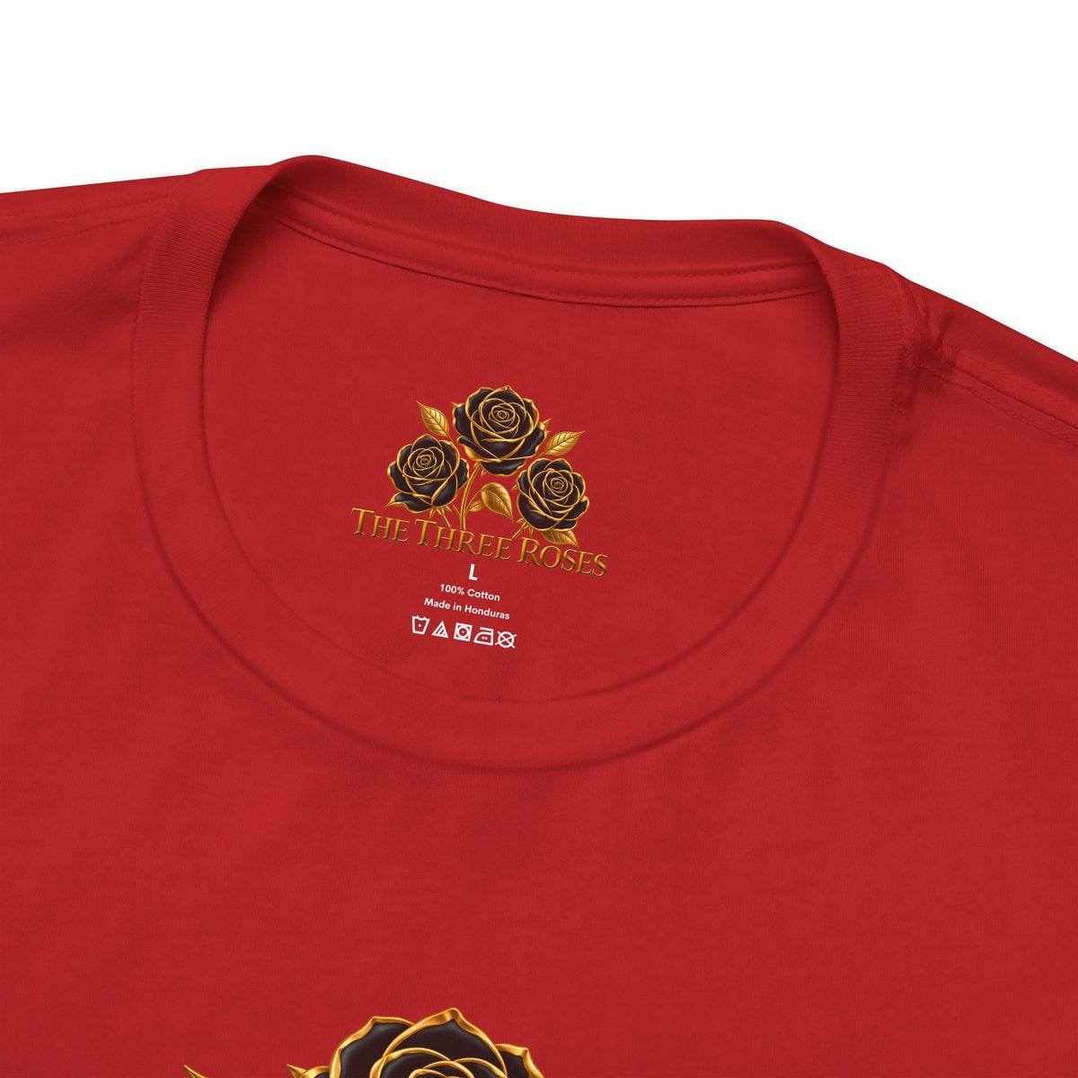 The Three Roses: Unisex Gold Black Rose T-Shirt Graphic Logo