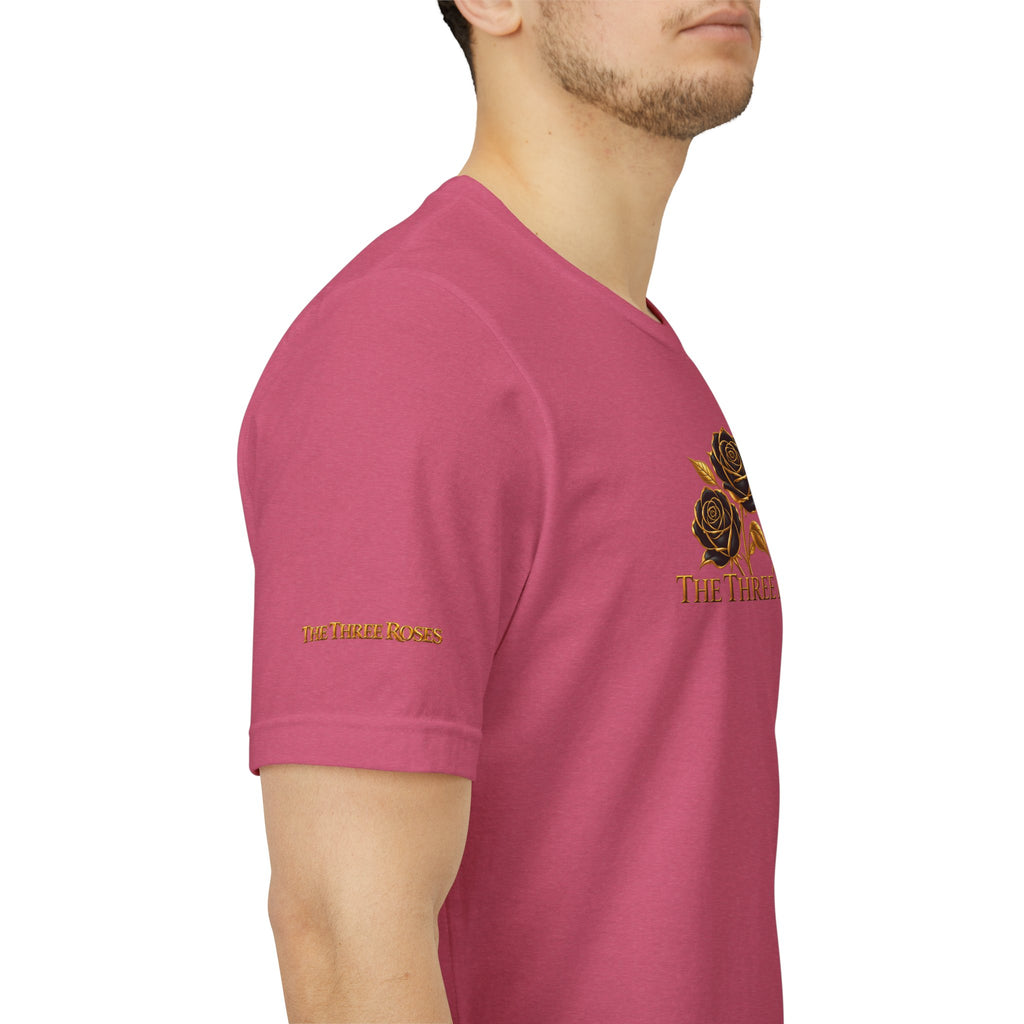 The Three Roses: Unisex Gold Black Rose T-Shirt Graphic Logo