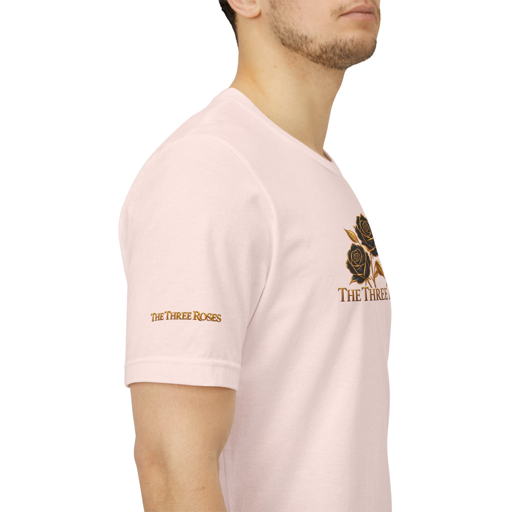 The Three Roses: Unisex Gold Black Rose T-Shirt Graphic Logo