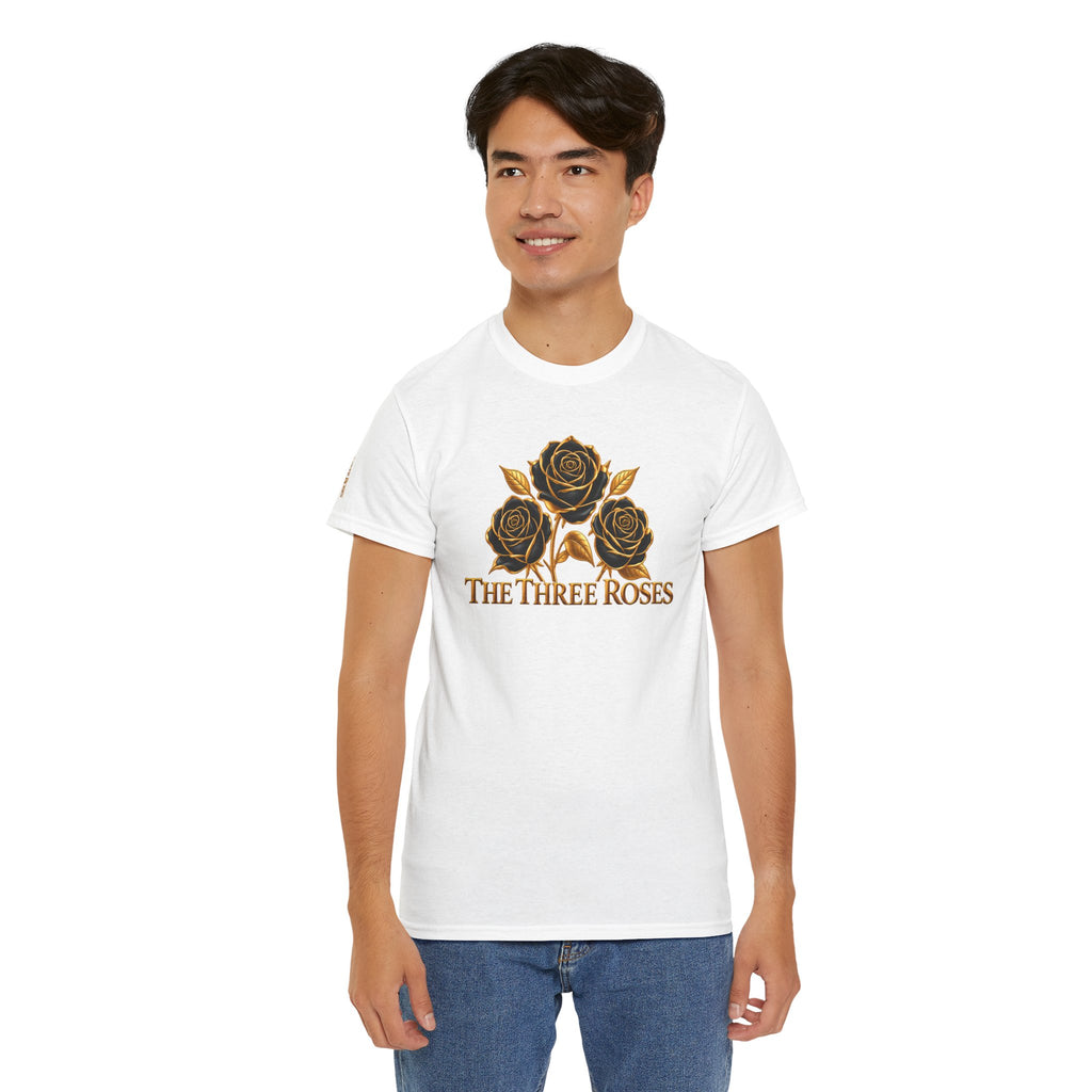 The Three Roses Tee — Mens Gold Floral Graphic T-Shirt