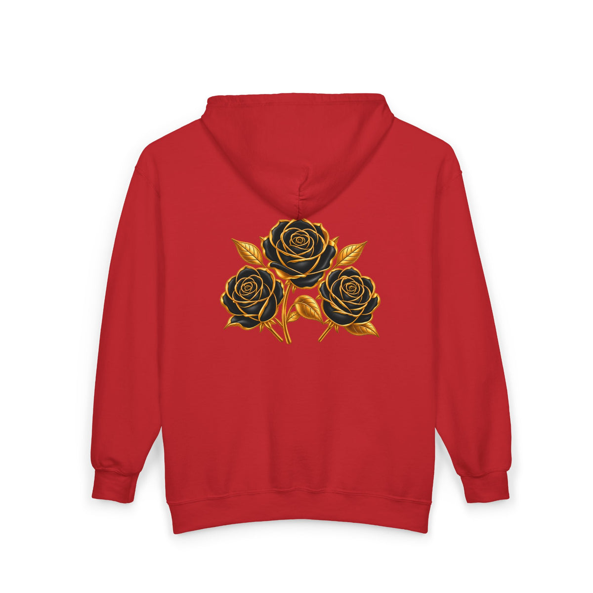 The Three Roses: Unisex Gold Floral Full-Zip Hoodie Graphic Logo