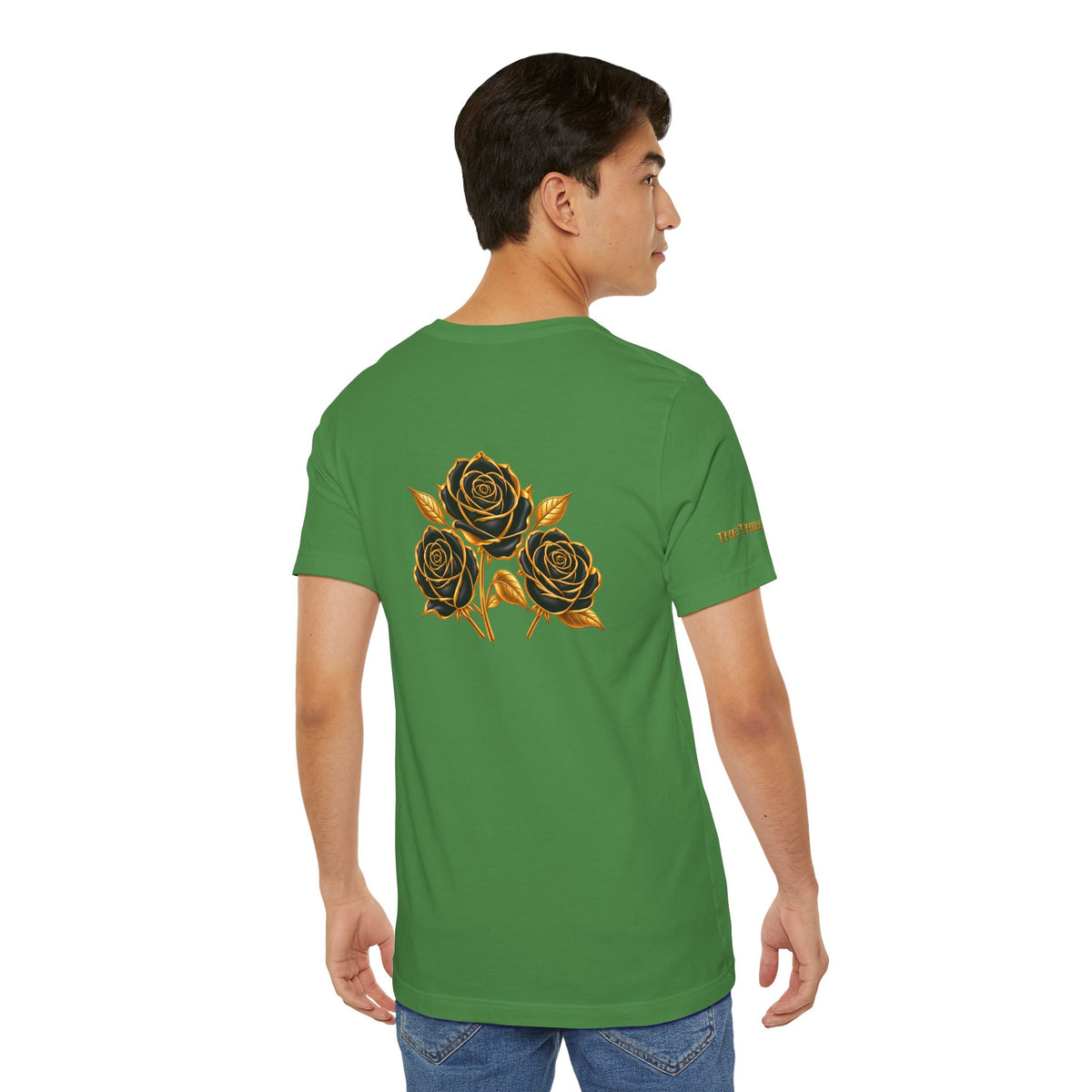 The Three Roses: Unisex Gold Black Rose T-Shirt Graphic Logo