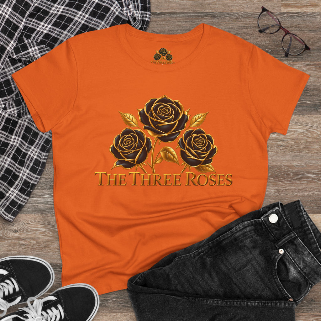 The Three Roses Tee: Womens Black & Gold Rose Graphic T-Shirt