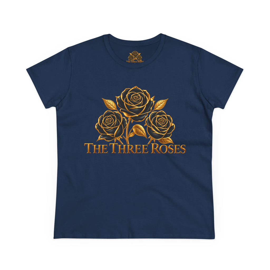 The Three Roses Tee: Womens Black & Gold Rose Graphic T-Shirt